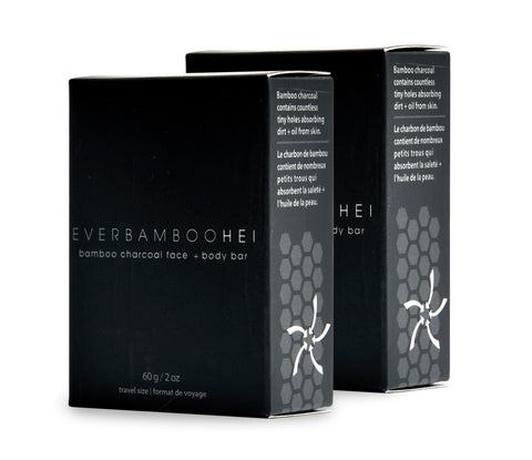 HEI Bamboo Charcoal Face + Body Bar (2-Pack, 2 x 60 g, Travel Size)